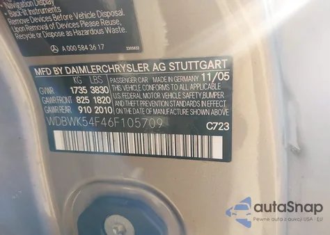 2006 Mercedes-Benz Slk 280 from USA, damaged, VIN WDBWK54F46F105709